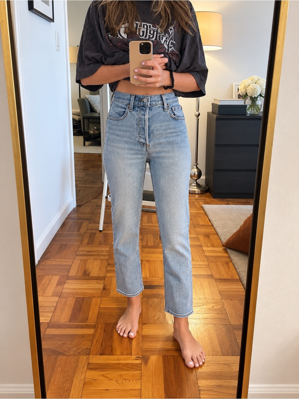 Denim Forum Light Wash High-Rise Straight Crop Jeans